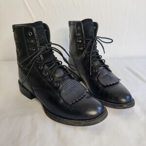 Ariat Heritage Black Leather Lacer Kiltie Fringe Equestrian Riding Boot W 5.5B
